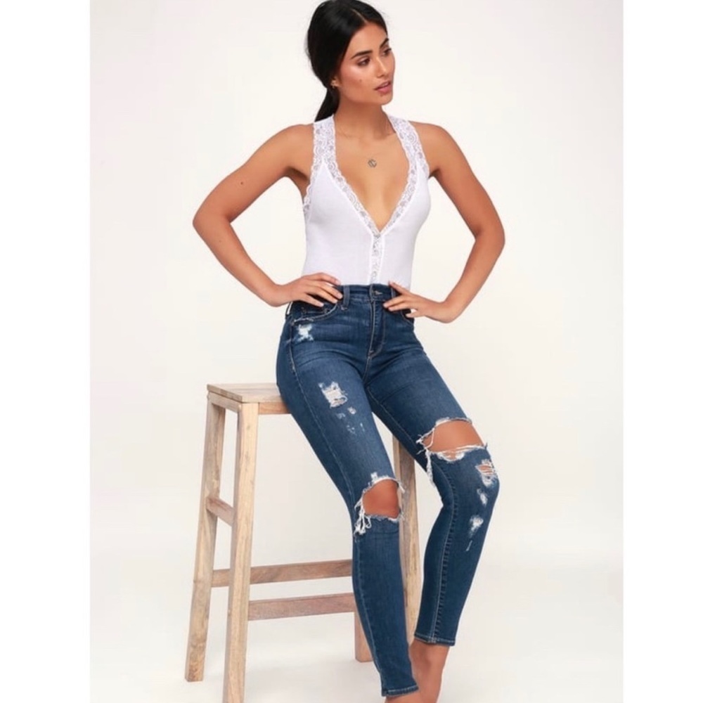 Free People White Naughty But Nice Ribbed Bodysuit